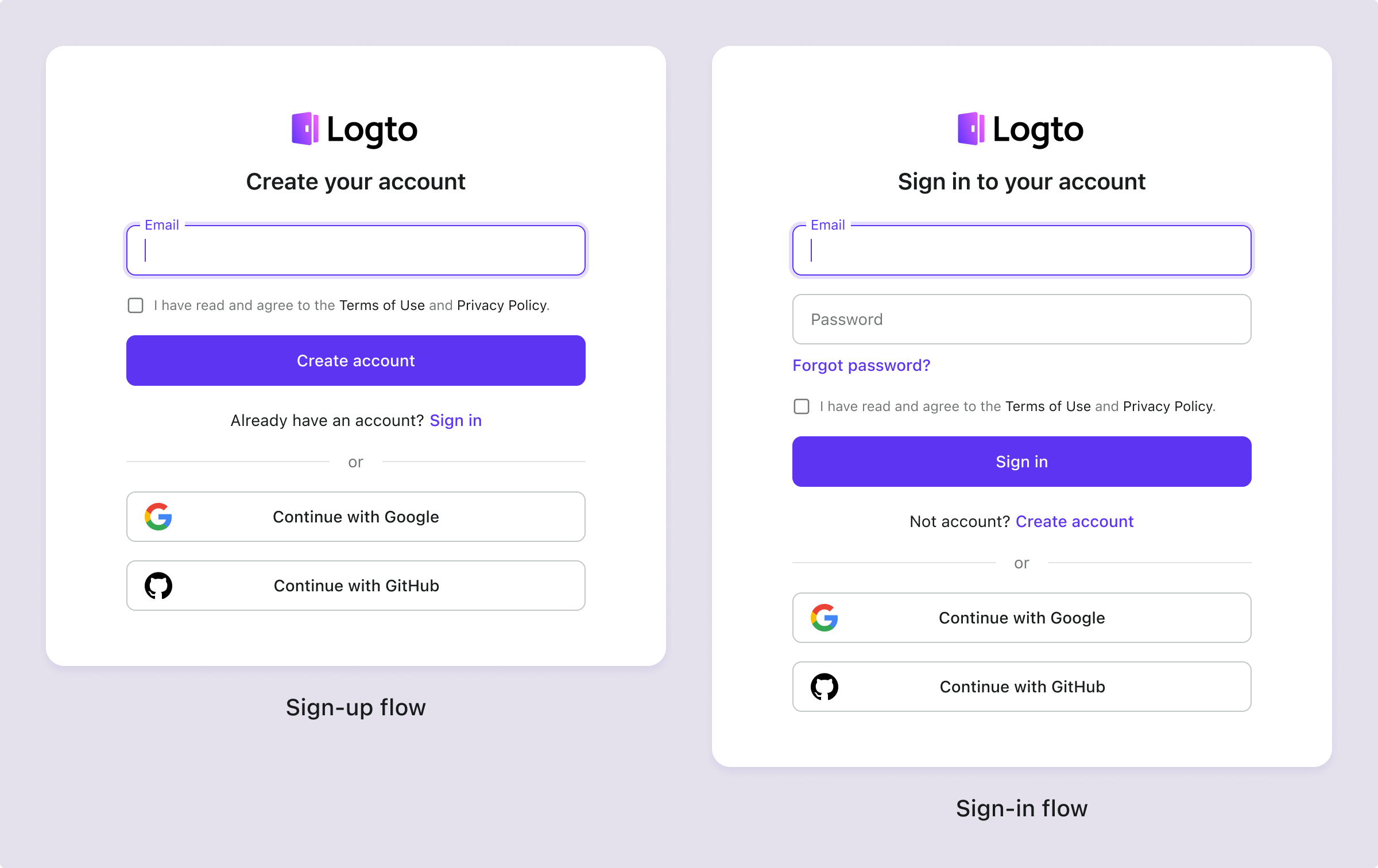 Accepter les conditions lors de la connexion et de l'inscription