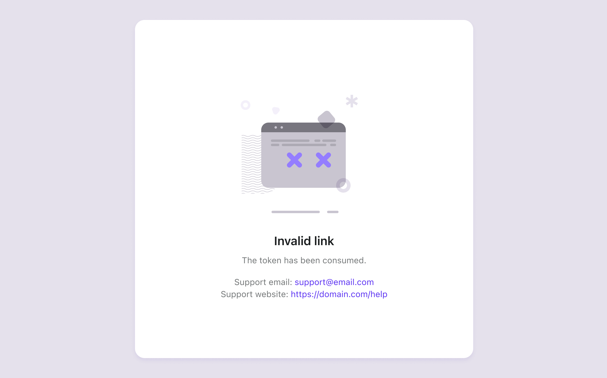 Authentifizierungs-Fehlerseiten mit Support-Kontaktinformationen